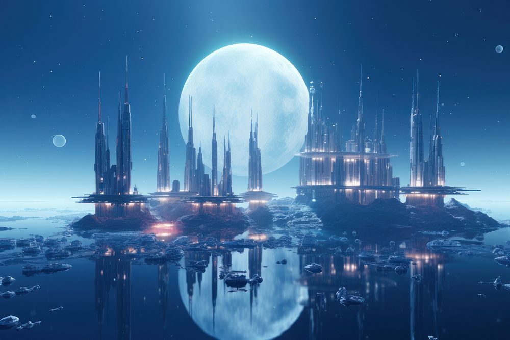 Floating Futuristic Cities architecture futuristic astronomy. AI generated Image by rawpixel.