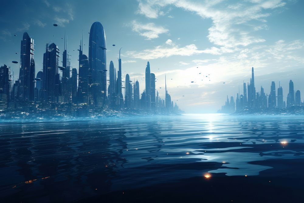 Floating Futuristic Cities architecture futuristic landscape. AI generated Image by rawpixel.
