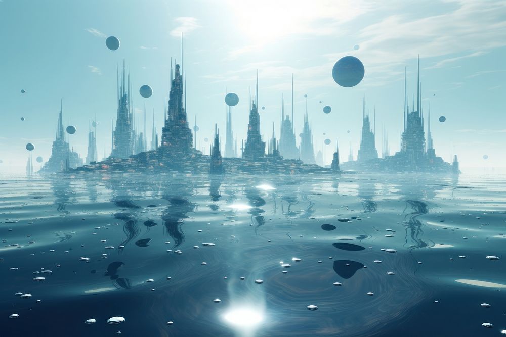 Floating Futuristic Cities futuristic landscape outdoors. AI generated Image by rawpixel.
