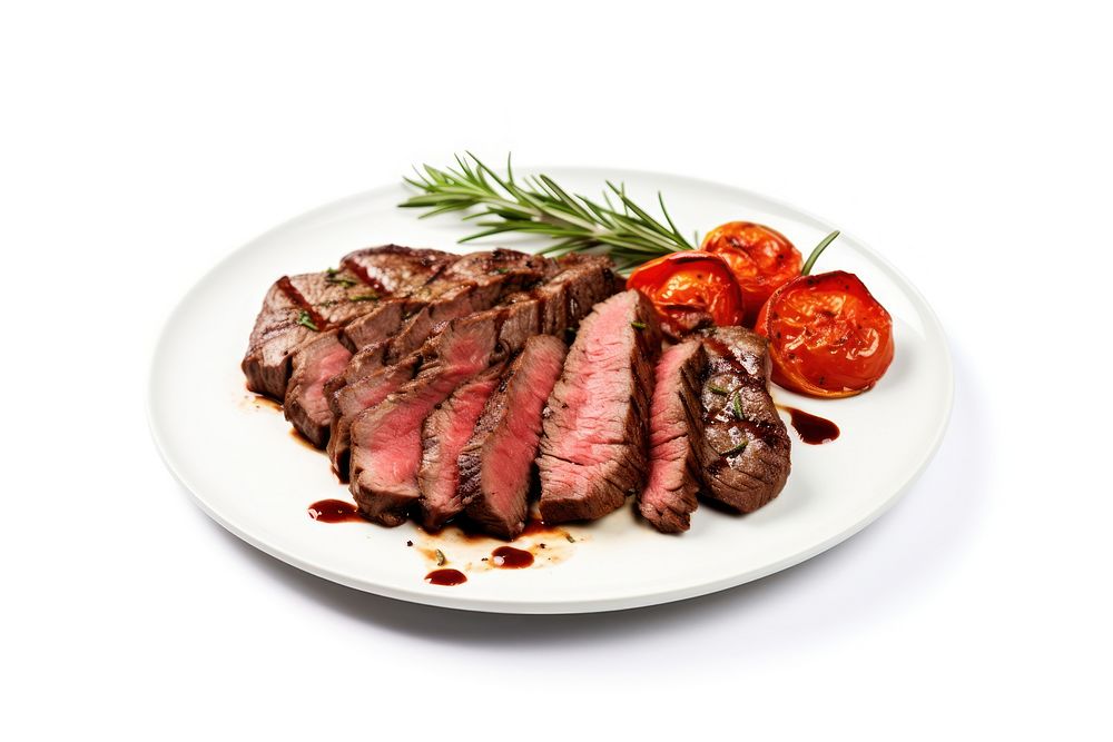 Grilled Sliced Beef Steak steak beef tomato. 