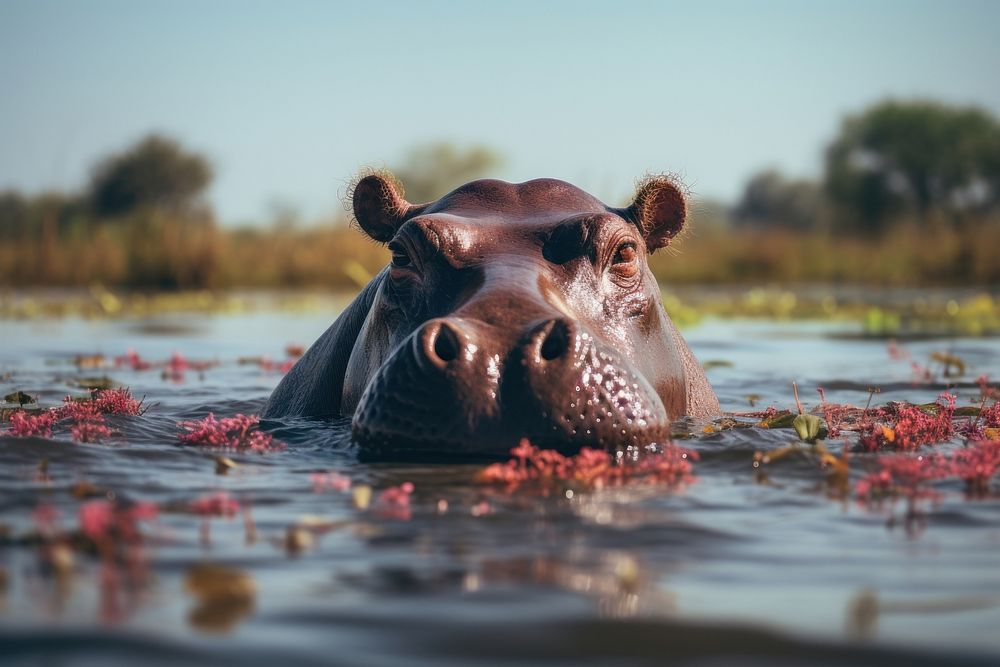 Hippopotamus wildlife animal mammal. AI generated Image by rawpixel.