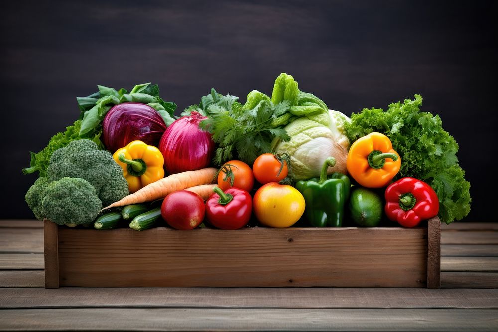 Wooden box vegetables plant food cauliflower. AI generated Image by rawpixel.