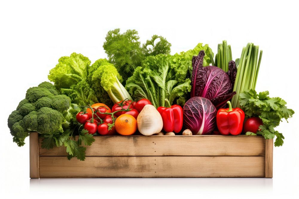 Wooden box vegetables plant herbs food. AI generated Image by rawpixel.