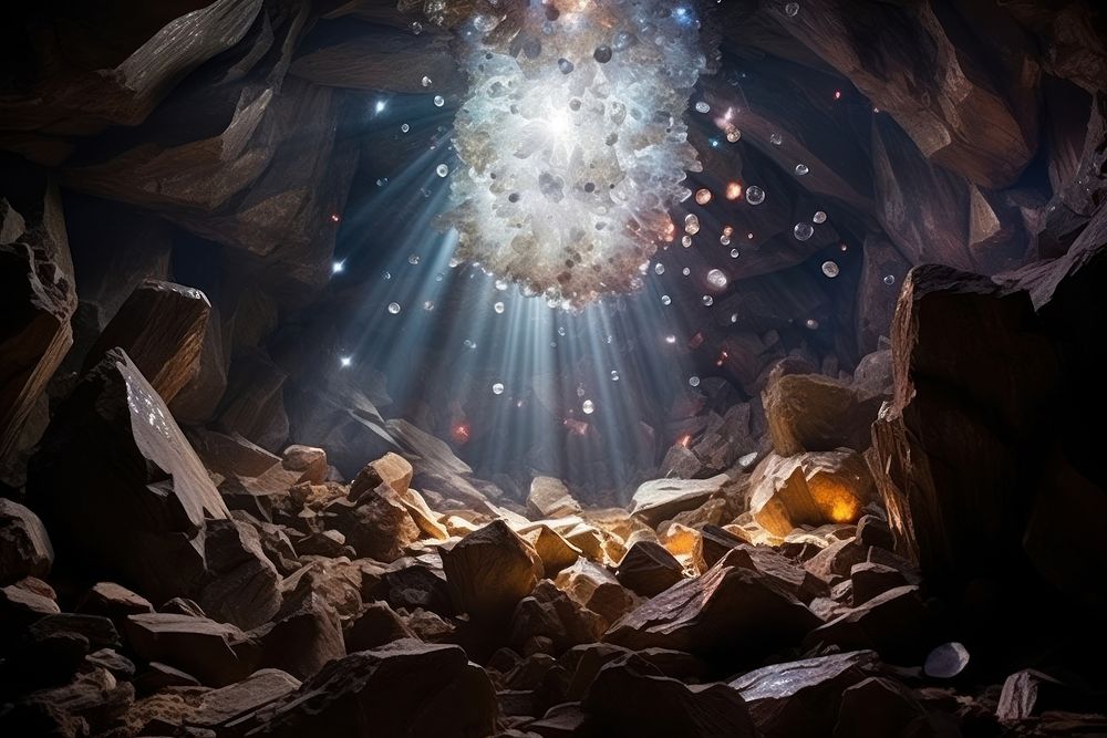 Cave nature rock illuminated. AI generated Image by rawpixel.