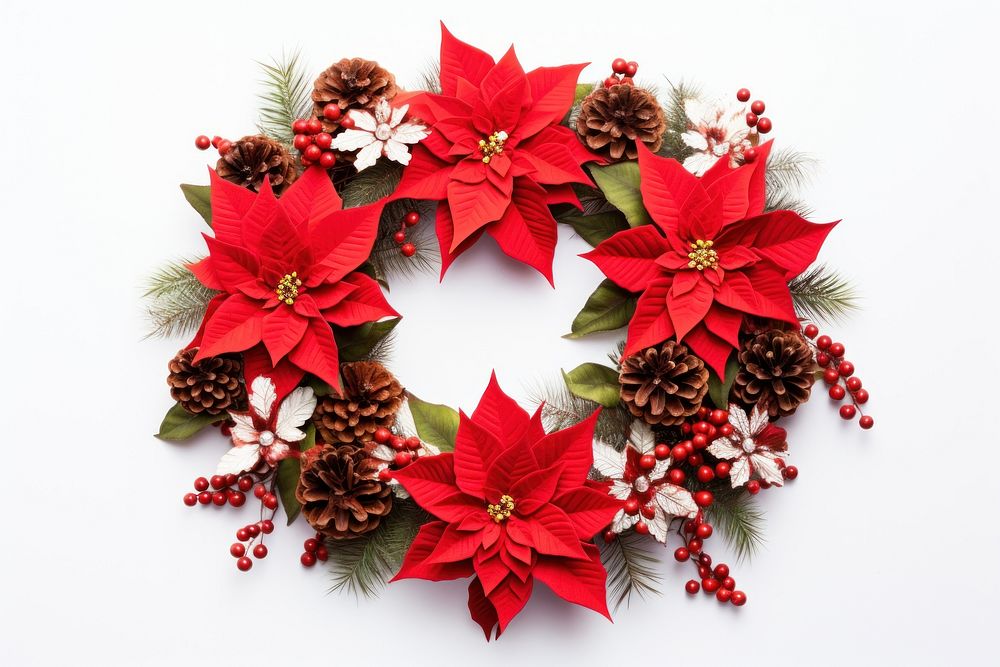 Christmas Pine Wreath Poinsettias wreath | Free Photo - rawpixel