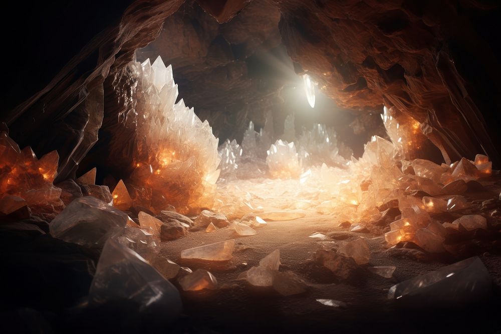 Cave glowing crystal nature. AI generated Image by rawpixel.