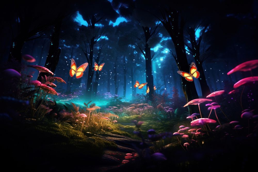 Glowing forest outdoors nature plant. AI generated Image by rawpixel.