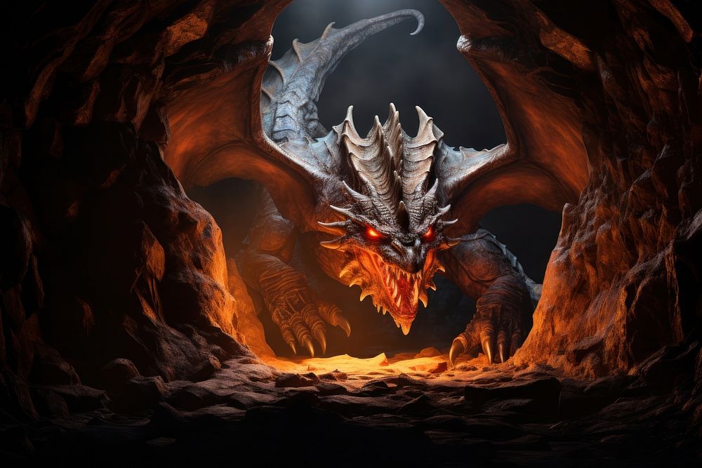 Dragon cave fire screenshot. AI generated Image by rawpixel.