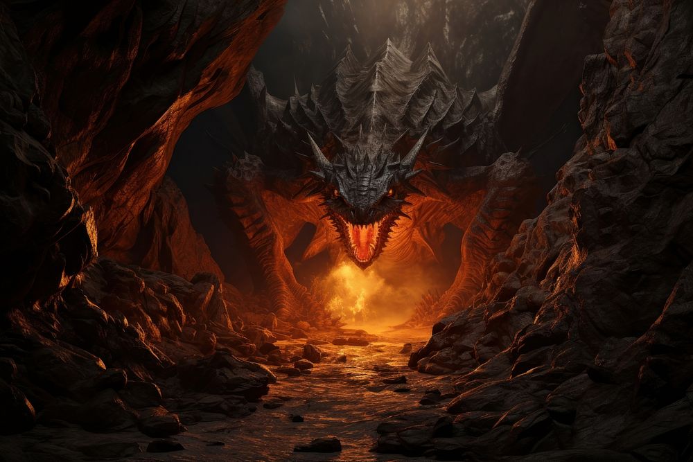 Dragon nature cave fire. AI generated Image by rawpixel.