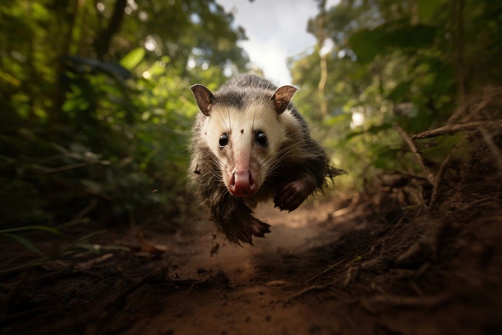 Running opossum wildlife animal mammal. AI generated Image by rawpixel.