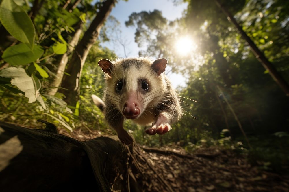Running opossum wildlife outdoors animal. AI generated Image by rawpixel.