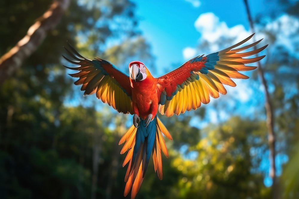 Macaw flying parrot animal bird. AI generated Image by rawpixel.