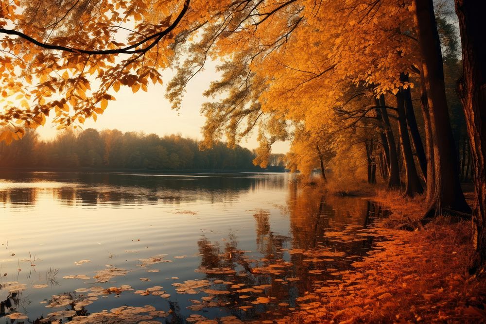 River lake autumn landscape outdoors nature. AI generated Image by rawpixel.