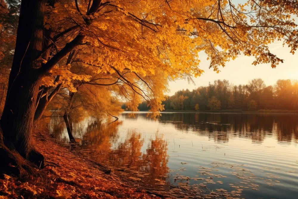 River lake autumn landscape outdoors nature. AI generated Image by rawpixel.