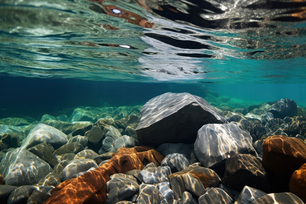 Rocks underwater rock outdoors swimming. AI generated Image by rawpixel.