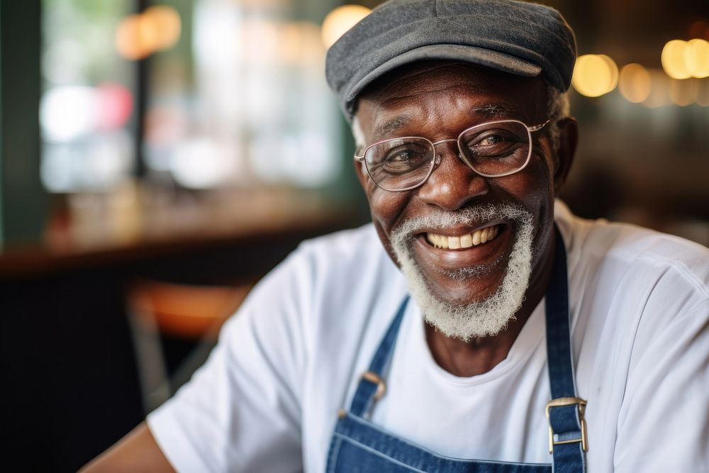 Senior man smiling African man portrait glasses. AI generated Image by rawpixel.