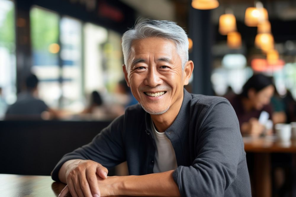 Senior man smiling Asian man portrait laughing. AI generated Image by rawpixel.