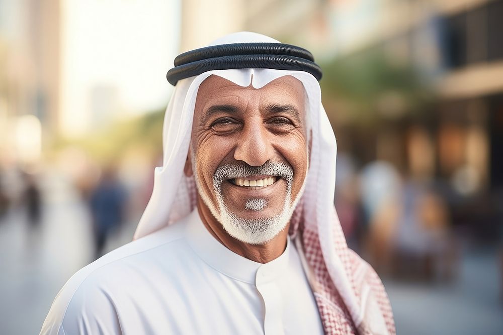Middle east man Senior man smiling portrait outdoors. AI generated Image by rawpixel.