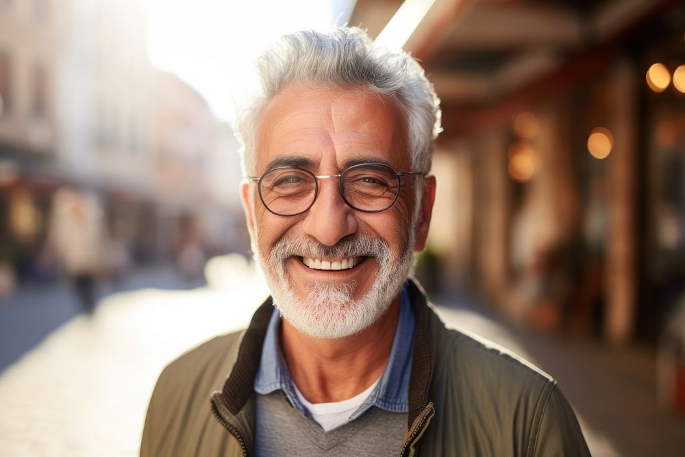 Middle east man Senior man smiling portrait outdoors. AI generated Image by rawpixel.
