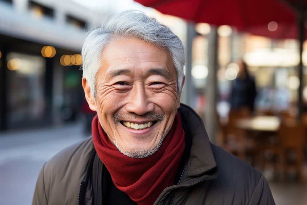 Senior man smiling portrait outdoors laughing. AI generated Image by rawpixel.