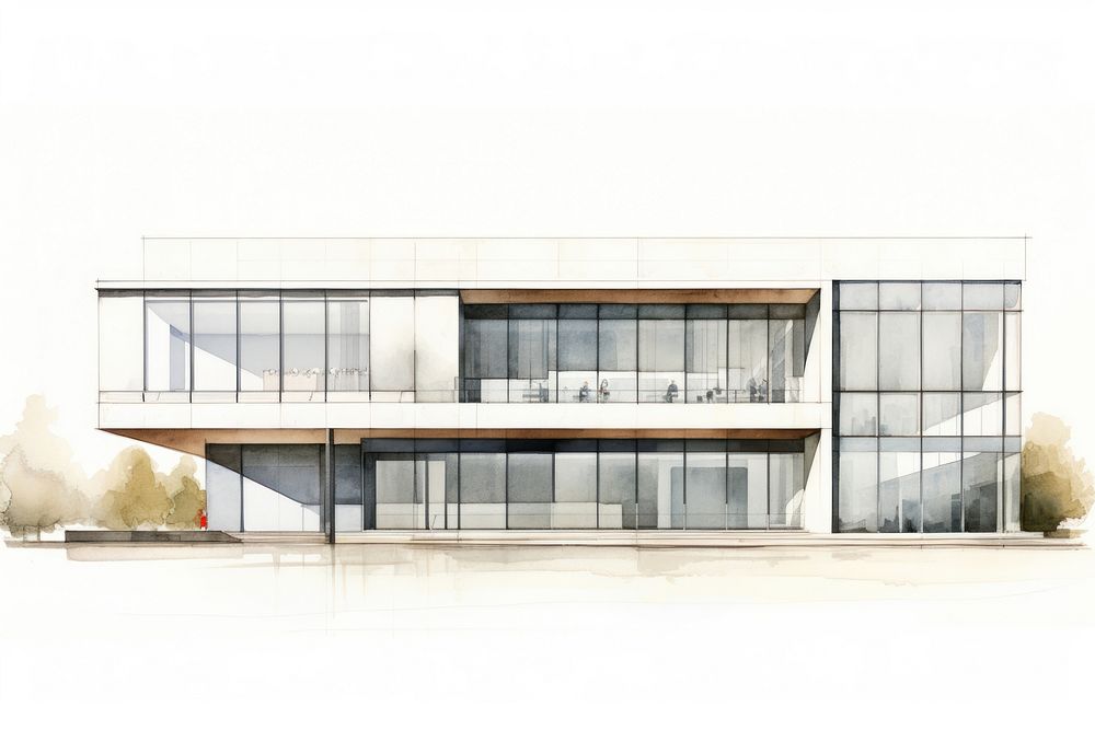 Curtain wall facade architecture building house drawing. AI generated Image by rawpixel.