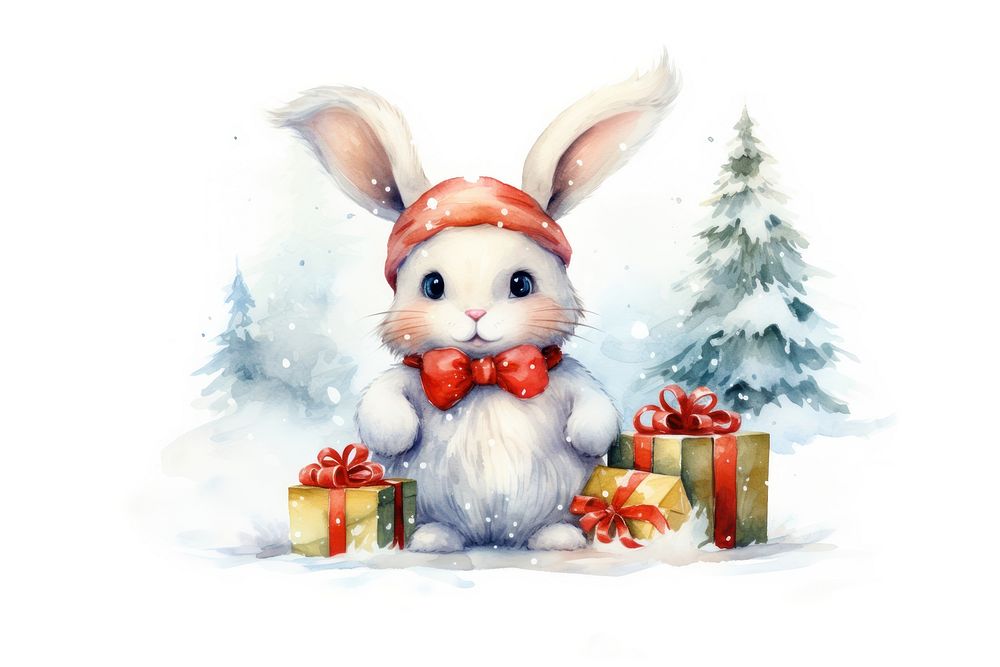 A cute rabbit wearing christmas costume animal winter nature. AI generated Image by rawpixel.