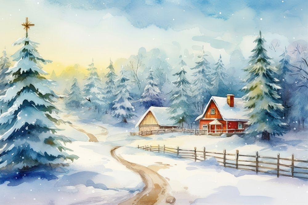 Christmas countryside architecture landscape building. AI generated Image by rawpixel.