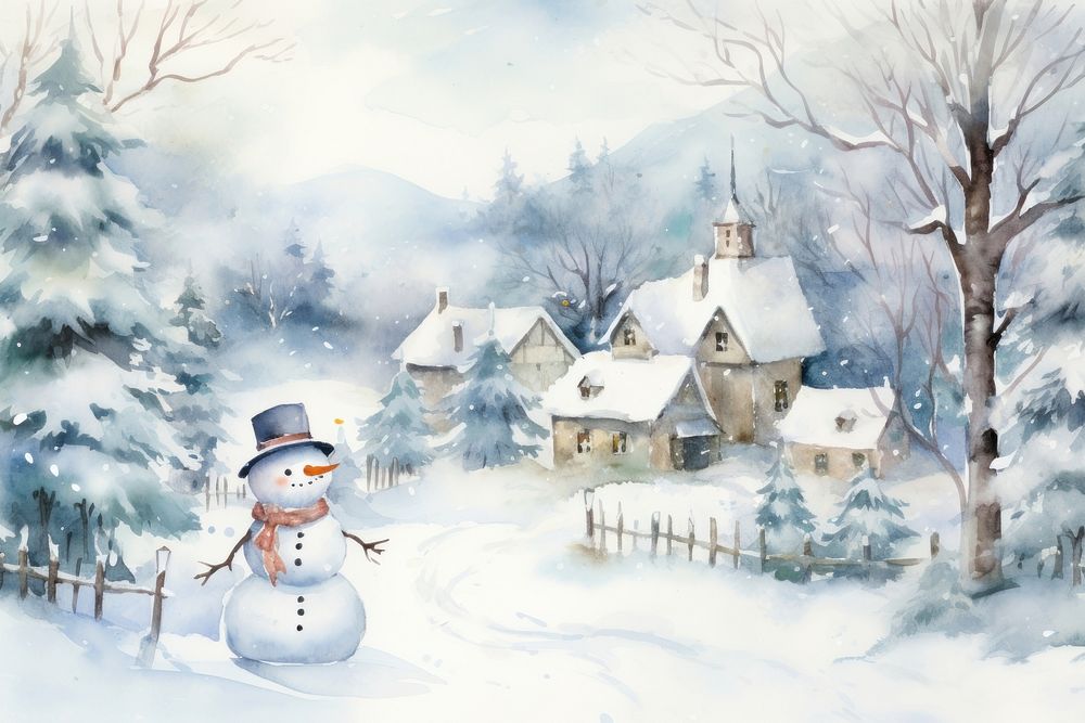 Snowy christmas outdoors snowman winter. AI generated Image by rawpixel.