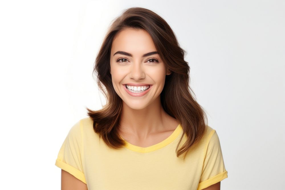 Beautiful smiling woman portrait looking yellow. AI generated Image by rawpixel.