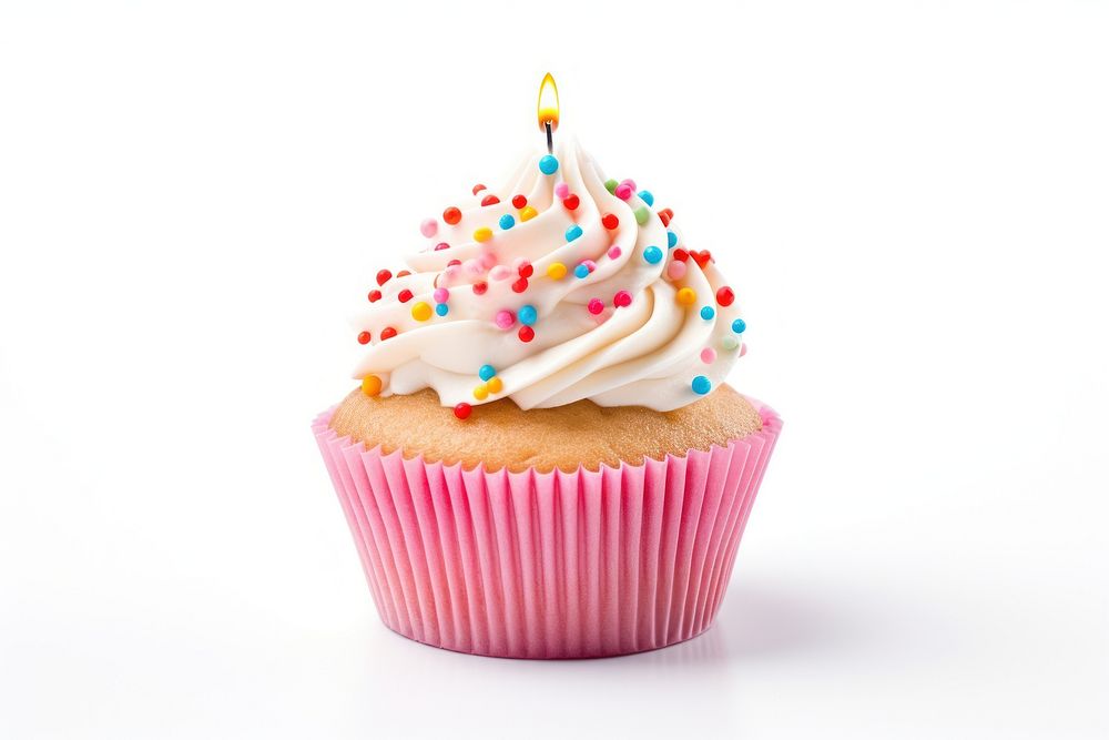 Cupcake birthday dessert candle icing. AI generated Image by rawpixel.