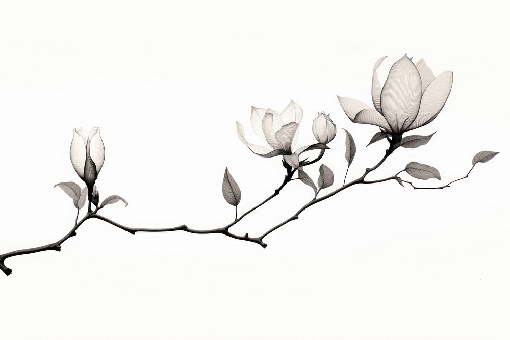 A silhouette magnolia flower blossom drawing. AI generated Image by rawpixel.