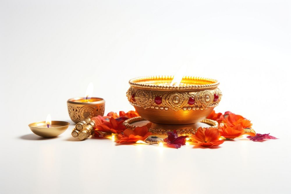 Diwali candle bowl illuminated. AI generated Image by rawpixel.