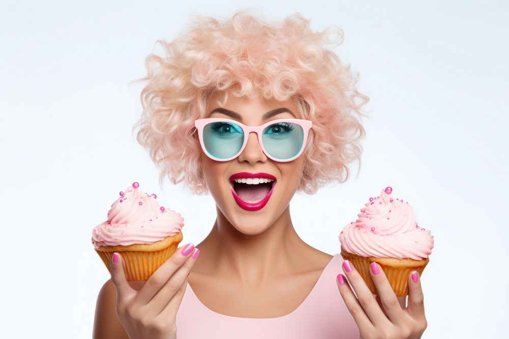 Happy woman cupcake birthday glasses. AI generated Image by rawpixel.