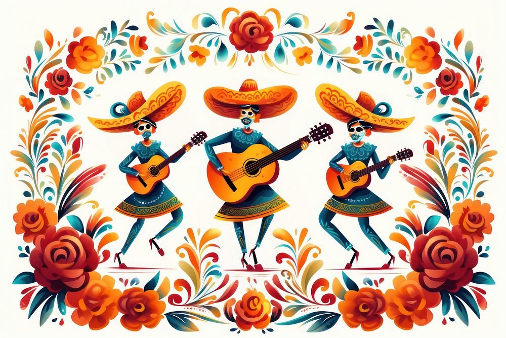 Mexican festival pattern guitar representation. 