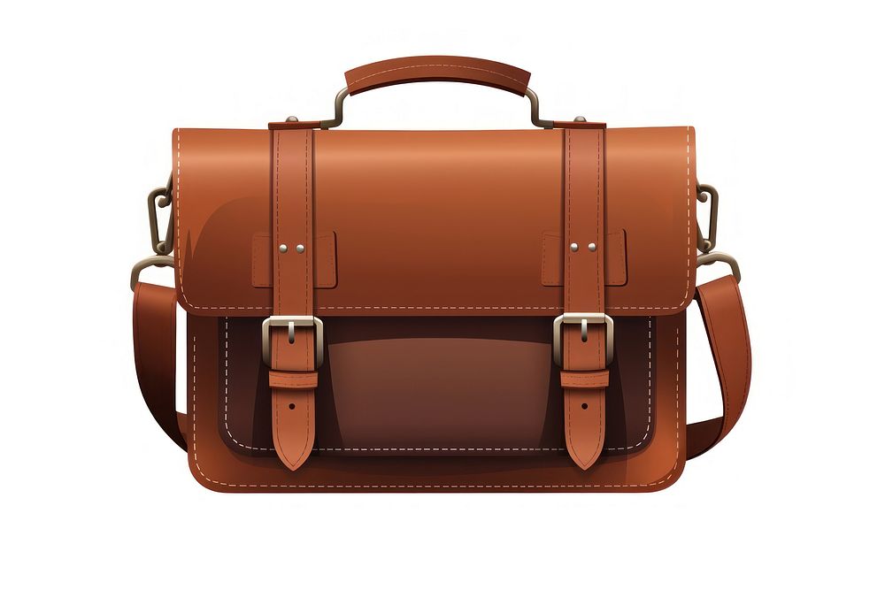 A Stylish brown leather bag briefcase handbag white background. AI generated Image by rawpixel.