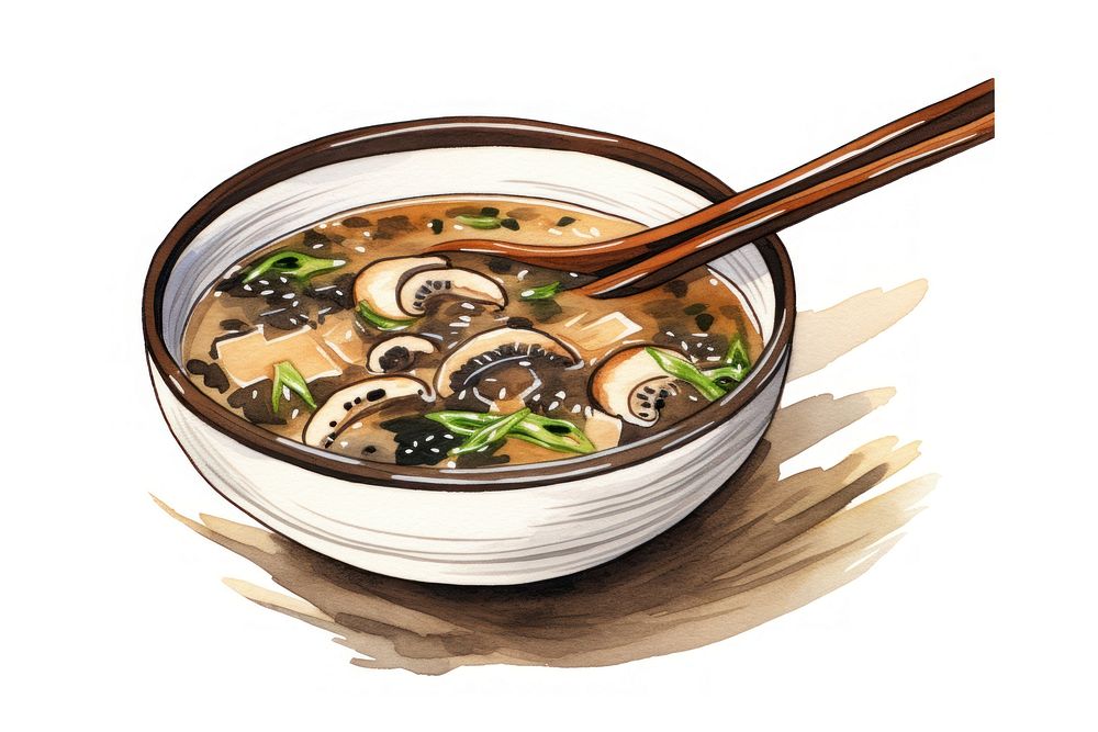 Miso soup japanese watercolor food meal dish. AI generated Image by rawpixel.