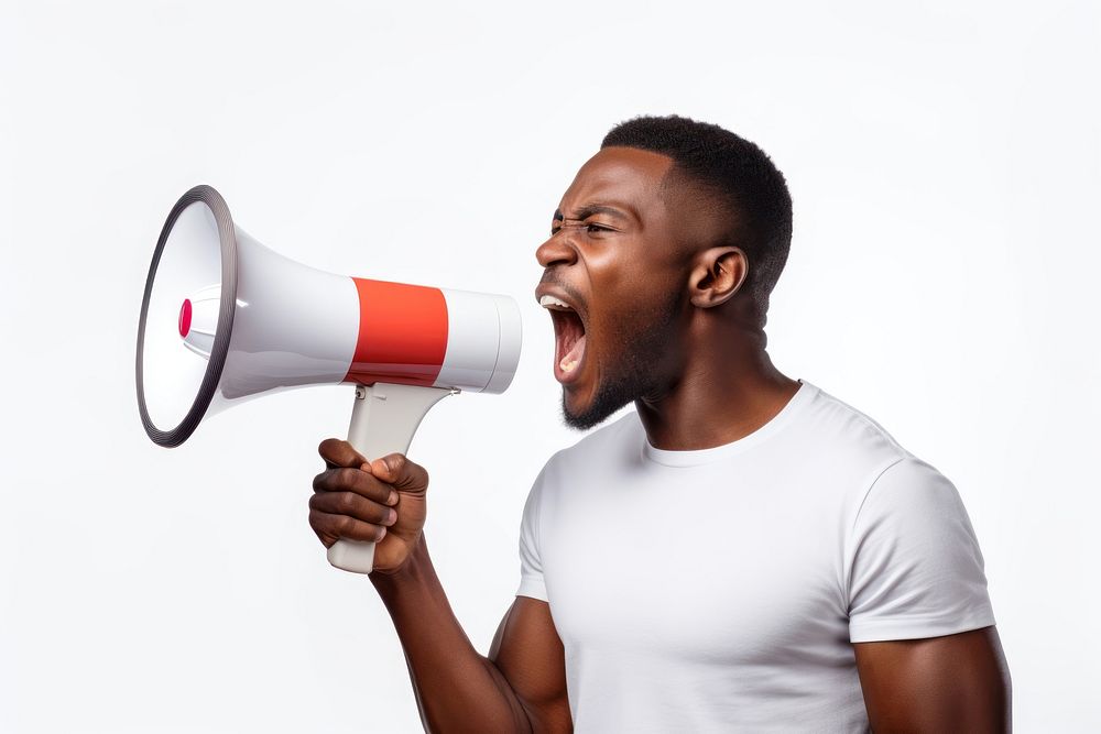 Megaphone shouting adult man. AI generated Image by rawpixel.