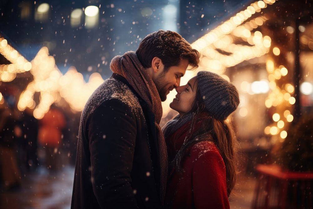 Kissing christmas romantic passion. AI generated Image by rawpixel.