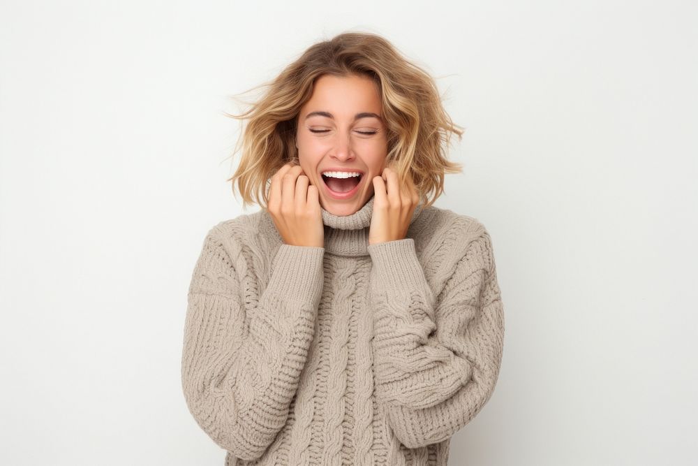 Sweater laughing portrait sleeve. AI generated Image by rawpixel.