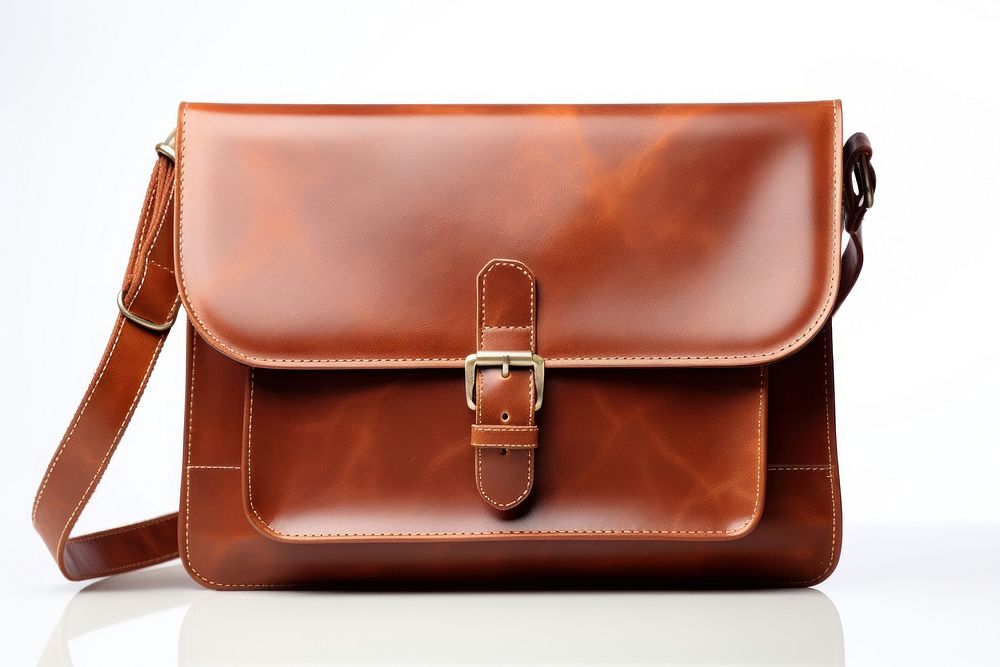 A Stylish brown leather bag briefcase handbag purse. AI generated Image by rawpixel.