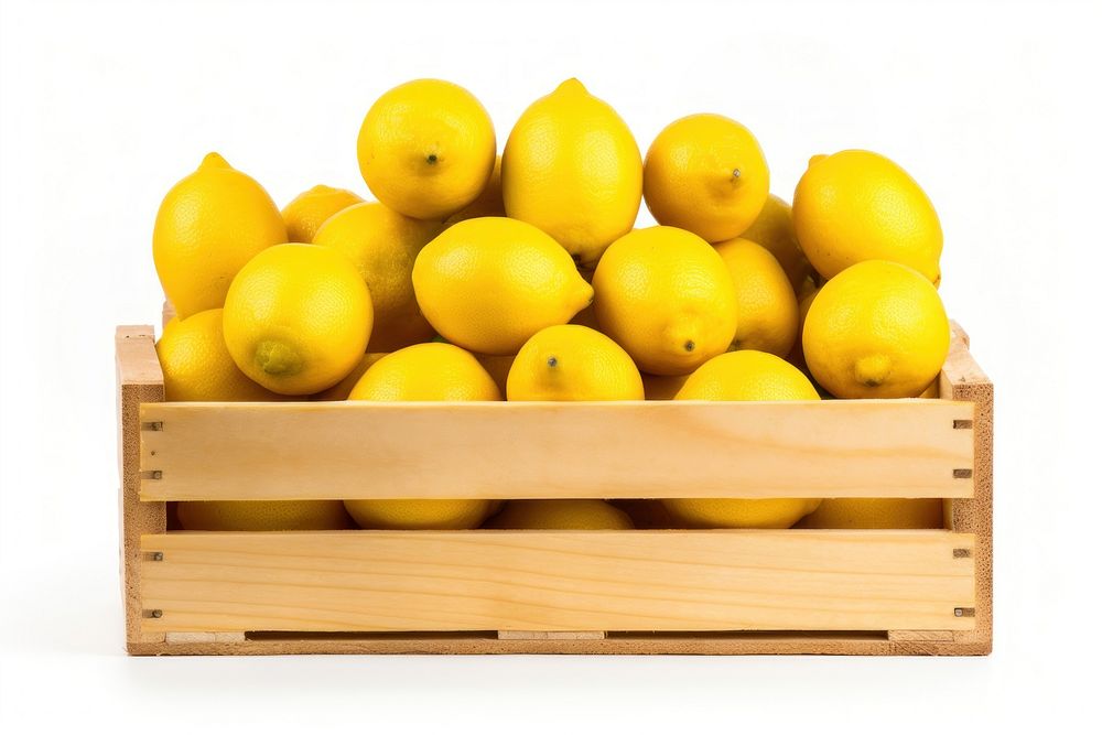 A wooden crate containing yellow lemons fruit plant food. AI generated Image by rawpixel.
