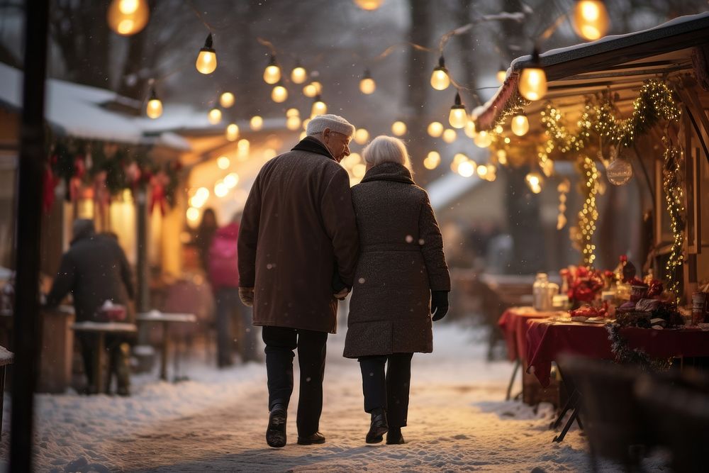 Walking market winter adult. AI generated Image by rawpixel.