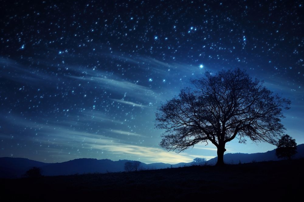 Starry sky night constellation landscape. AI generated Image by rawpixel.