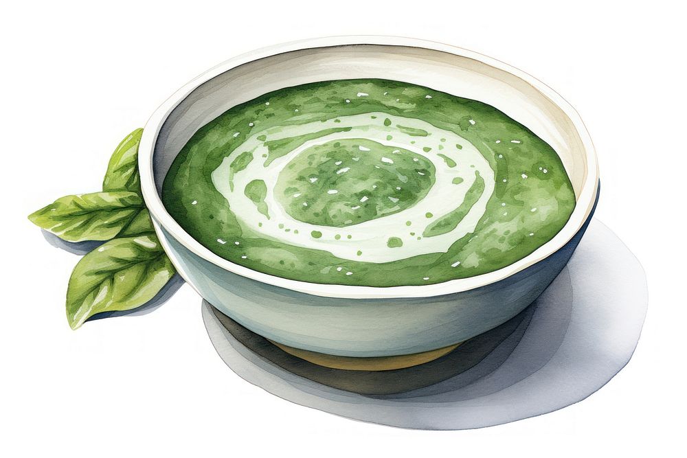Spinach soup watercolor vegetable food bowl. AI generated Image by rawpixel.