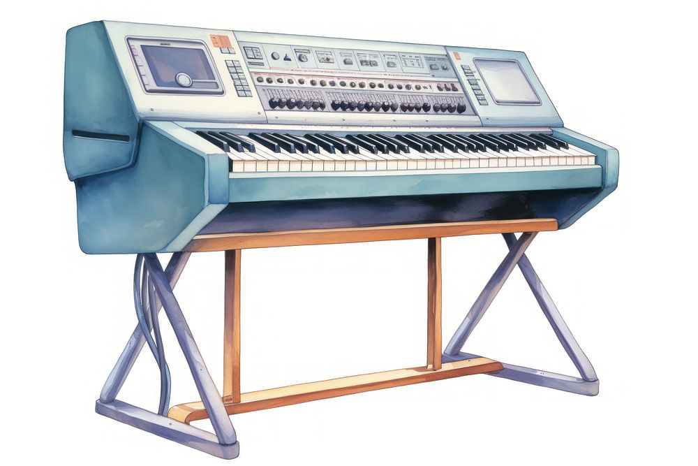 Electronic keyboard piano white background synthesizer. 