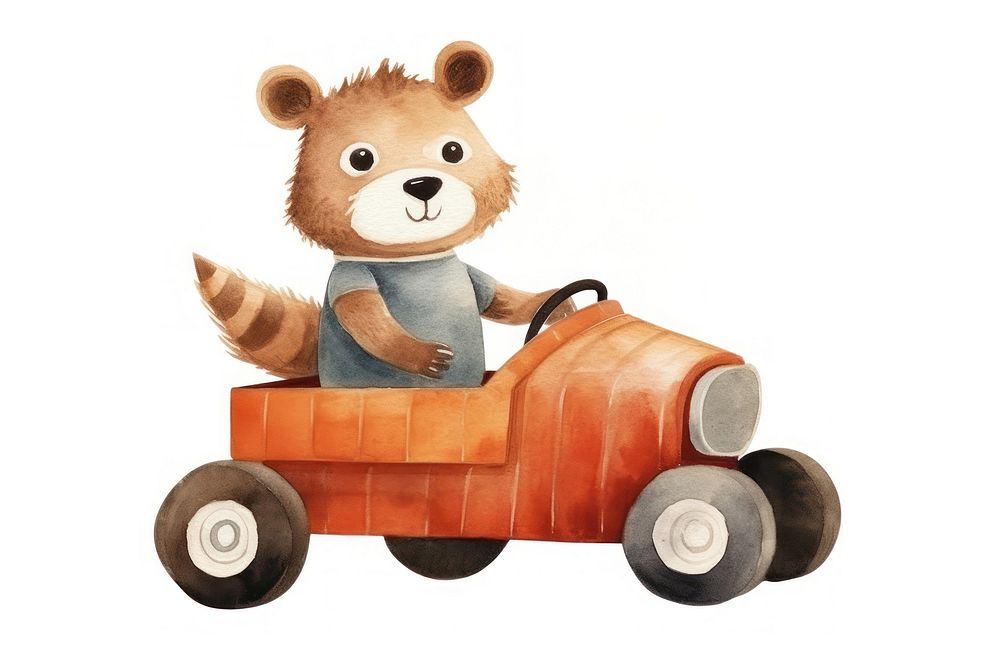 Raccoon toy driving cartoon. AI generated Image by rawpixel.