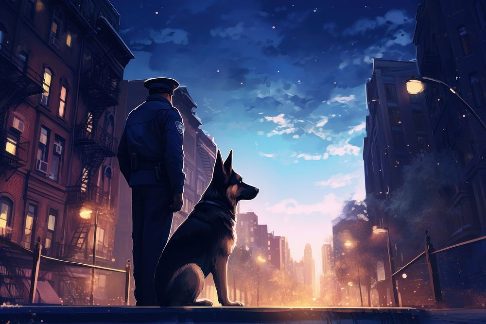 Police standing city dog mammal. AI generated Image by rawpixel.
