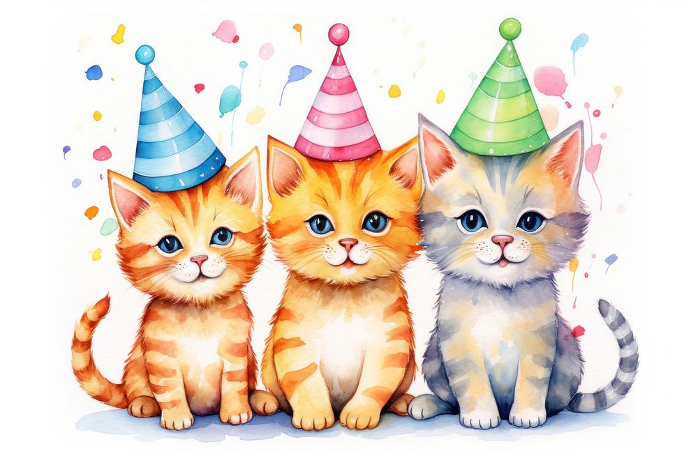 Cat family celebrating birthday cartoon | Free Photo Illustration ...