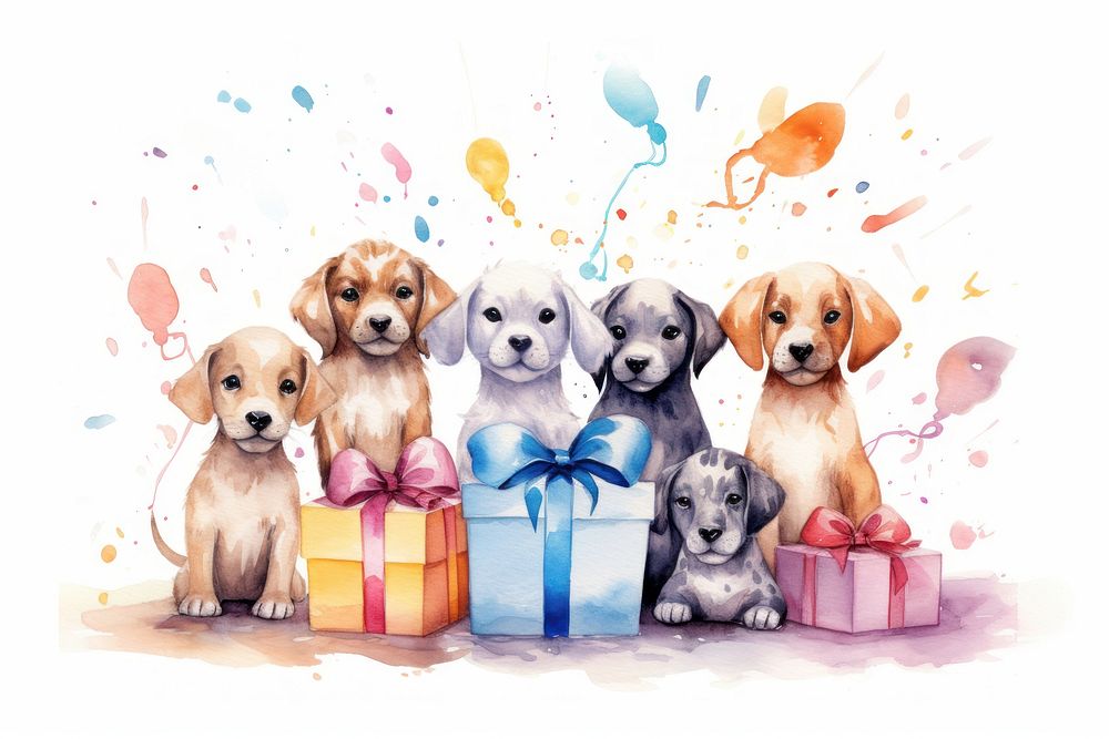 Dog family celebrating birthday cartoon mammal animal. 