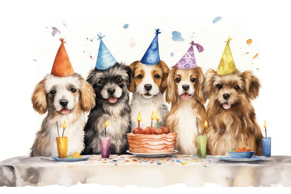 Dog family celebrating birthday dessert mammal animal. AI generated Image by rawpixel.